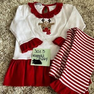 Magnolia Baby Girls' Red & White Reindeer Matching Set